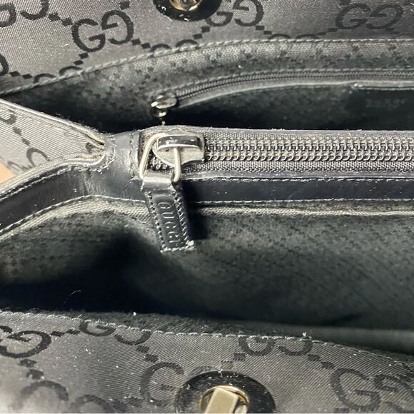 GUCCI Black Bamboo Handle Monogram Canvas Shopper Handbag Purse Y2K Vintage - Picture 10 of 12